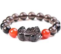 AGHSGDBCE Pulsera de Feng Shui, pulsera de riqueza de Feng Shui, pulsera Pixiu con piedras preciosas naturales de ágata roja para chakras, 12 mm, Acetato, No es una piedra preciosa