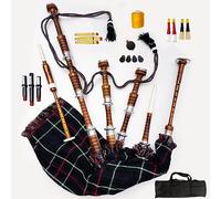 Agile Dragon Great Scottish Highland - Gaitas para adultos, tamaño completo, acabado natural de palisandro, con soportes plateados, libro de tutores gratis, bolsa de transporte, cantador, dron y