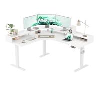 Agilestic - Escritorio de pie en forma de L, escritorio de esquina ajustable para juegos con estante, escritorio para estar sentado o de pie, mesa de computadora para oficina en casa de 160 x 140 cm
