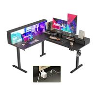Agilestic Escritorio Eléctrico de Pie en Forma de L, Mesa Ergonómica de Altura Ajustable de 160x140 cm con Almacenamiento, Escritorio de Esquina Sit Stand Mesa de Computadora con Toma de Corriente y
