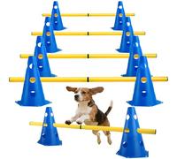 Agility Set, Perros Barreras Juego de Obstáculos Niños, Obstáculos para Agilidad con 8 Conos de 23cm de Altura + 8 Barras de 80cm de Largo, Juego de Obstaculos, para Entrenamiento de Animales y Fútbol
