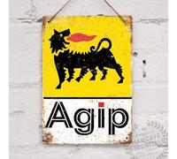 AGIP - Letrero de estaño vintage de aceite, decoración de metal, letrero de metal para pared, 8 x 12 pulgadas