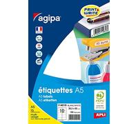 AGIPA Lot de 3 Etuis A5 ( 16F ) de 160 étiquettes multi-usage Permanentes 38,5 x 65 mm Blanc