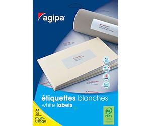 Agipa White Multipurpose 20 A4 99,1 x 67,7 Color blanco 160pieza(s) - Etiqueta autoadhesiva (Color blanco, A4, 99,1 mm, 67,7 mm, 160 pieza(s), 8 hojas)