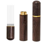 Agitador de Café Espresso Portátil Herramienta de distribución de espresso con mango de madera natural agujas de acero inoxidable 0,4 mm 8 agujas para barista cafeterías (Marrón Oscuro 8 agujas)