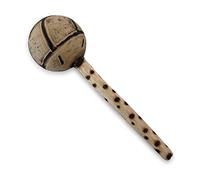 Agitador de calabazas chamánicas, sonajero, instrumento de percusión, martillo de arena, mango de madera, viaje chamánico, fabricación de música, 25 cm de largo, cuenta con decoraciones de pirograbado