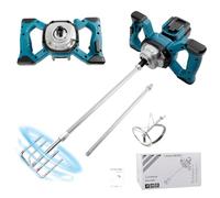 Agitador de mortero de color con batería compatible con Makita 18 V, sin escobillas, agitador de mortero con batería, agitador de hormigón de 6 marchas, con 2 barras de agitación, M14, máx. 680 r/min