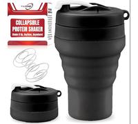 Agitador De Proteínas Plegable Grado Alimenticio, Tapa A Prueba De Fugas De 600 Ml / 20 Oz - Vasos Mezcladores De Silicona Reutilizables Con Bola Mezcladora Para Batidos De Proteínas - Todo negro