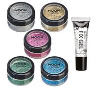 Agitadores de Brillo Holográfico por Moon Glitter - 100% Brillo Brillo Cosmético para la Cara, Cuerpo, Uñas, Cabello y Labios - 5g - Set de 5 colores