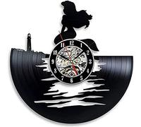 AGlitw La Sirenita Disco de Vinilo Reloj Creativo Hueco Ariel y Mar Antiguo Reloj de Pared LED Reloj de Pared C