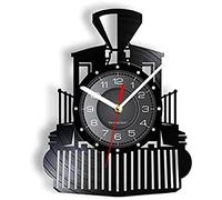 AGlitw Reloj de Pared de Locomotora de Vapor Vintage, Tren locomotor, Disco de Vinilo, Reloj de Pared, Tren exprés, decoración de Pared de ferrocarril