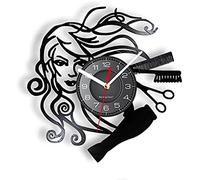 AGlitw Reloj de pared de peluquería, salón de belleza, disco de vinilo, reloj de pared de peluquería, barbería, retro, negro, reloj de pared para peluquería, regalos para mujeres
