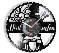 AGlitw Reloj de Pared Nail Salon Decor Nail Art Manicure Reloj de Pared Nails Studio Salon Disco de Vinilo Decorativo Reloj de Pared Salón de Belleza Reloj de Pared Regalo