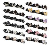 AGLOO Juego de 12 pinzas trenzadas brillantes para mujeres y niñas, elegantes bandas para el pelo con 3 clips pequeños para cabello grueso y fino, diseños de mariposa, corazón y trébol