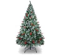 AGM Árbol de Navidad Artificial, árbol de Navidad Verde Abeto, 720 Puntas, Agujas de Pino mezcladas | Bayas Rojas | Bisagras | Base de Metal, Material de PVC, decoración del hogar Boutique 180cm