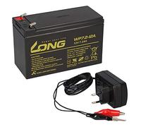 AGM BLEI - Batería recargable (12 V, 7,2 Ah, con VDs + cargador, apto para 7 Ah, 8 Ah, 9 Ah, 9 Ah, 9,5 Ah, SAI), duradera, sin mantenimiento