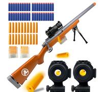 AGM MASTECH M24 Pistola de espuma suave con cartuchos expulsables, mira mejorada, 40 dardos de espuma suave, 20 tubos de cartucho, 2 cargadores (marrón)