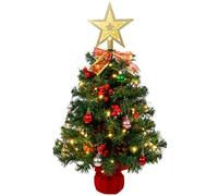 AGM Mini árbol de Navidad de 2 pies, 60 cm, árbol de Navidad preiluminado con Estrella y Falda de árbol, para decoración de Navidad, hogar, Cocina, Comedor