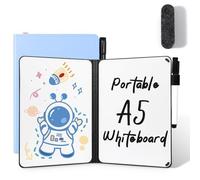 AGM Mini Pizarra blanca A5, estilo libro portátil con escritura a doble cara, Azul PP Caparazón, incluye bolígrafo y borrador, para estudio, reuniones, borradores, notas y garabatos