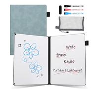 AGM Pizarra blanca 15 x 21 cm, estilo libro portátil con escritura a doble cara, Azul PU Caparazón, incluye bolígrafo y borrador, para estudio, reuniones, borradores, notas y garabatos