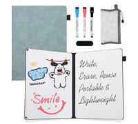 AGM Pizarra blanca 21 x 30 cm, estilo libro portátil con escritura a doble cara, Azul PU Caparazón, incluye bolígrafo y borrador, para estudio, reuniones, borradores, notas y garabatos