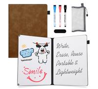 AGM Pizarra blanca 21 x 30 cm, estilo libro portátil con escritura a doble cara, Marrón PU Caparazón, incluye bolígrafo y borrador, para estudio, reuniones, borradores, notas y garabatos