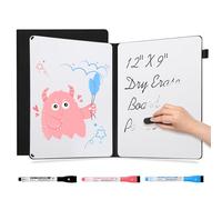 AGM Pizarra blanca 21 x 30 cm, estilo libro portátil con escritura a doble cara, Negro PU Caparazón, incluye bolígrafo y borrador, para estudio, reuniones, borradores, notas y garabatos