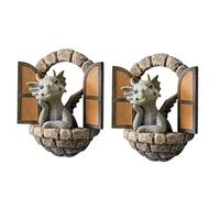 Agmoctz 2 Piezas DecoracióN de JardíN DecoracióN de Pared Estatuas de DragóN de JardíN, DragóN PequeñO Hermoso Patio Escultura de DragóN DragóN de Resina W110