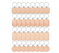 Agmoctz 32 piezas de llaveros en blanco, grabados en madera en blanco, llaveros a granel, llaveros sin terminar, llaveros, llaveros de bricolaje
