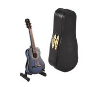 Agmoctz Guitarra en Miniatura de Madera una con Soporte y Estuche, Mini Instrumento Musical, Modelo de Casa de MuñEcas en Miniatura, DecoracióN del Hogar