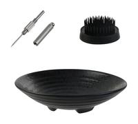 Agmoctz Kit de Jarrón, Cuenco de Cerámica y de Metal Kenzan, con Herramienta para Enderezar Agujas, Color Negro