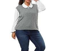 Agnes Orinda Suéteres de talla grande para mujer Chaleco con cuello en V Cable Estilo de muy buen gusto Jersey sin mangas Suéter Chalecos gris 3X