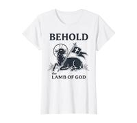 Agnus Dei Christian Faith Symbol Religioso Católico Gráfico Camiseta gráfica económica, Mujer, Blanco, L
