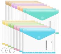 Agoer 16 carteras de plástico A4+ bolsillos perforados, carpetas de plástico A4 amplias, 8 carteras de documentos surtidas, carpetas de archivos de 11 agujeros con cierre de velcro para el hogar, la