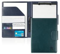 Agoer A4 - Portfolio A4 con cierre magnético, papel y bolígrafo, multifuncional, carpeta de clip tamaño A4, tamaño A4, para reuniones, oficina, escuela, azul marino