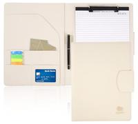 Agoer Carpeta A4 portapapeles de piel, DIN A4, con cierre magnético, portapapeles con bloc de notas A4 y bolígrafo, Beige