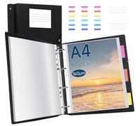 Agoer Carpeta de presentación de 4 anillas, carpetas de presentación A4 con bolsillos perforados de 160 micras, 60 piezas, páginas divisoras coloridas y cuerda de seguridad, fundas de plástico