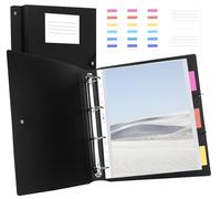 Agoer Carpeta de presentación de 4 anillas, carpetas de presentación de libros A4 2 en 1 con cuerda de seguridad, 60 bolsillos perforados transparentes, 2 fundas de plástico para tarjetas y páginas