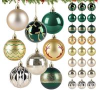 Agoer Juego de 24 Adornos de Bolas de Navidad, 2.36 Pulgadas, Color Verde y Dorado, inastillables, 8 Estilos de Bolas Colgantes para decoración de Navidad, Fiestas, Bodas