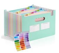 Agoer Organizador de archivos de acordeón de 13 bolsillo A4, carpeta de archivos de paja de trigo con bolsillos para etiquetas y calcomanía, parte superior abierta vertical, separadore mensuale-verde