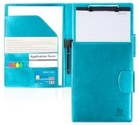 Agoer Portfolio A4 Premium con Cierre Magnético, Carpeta de Clip Multifuncional con Papel y Bolígrafo, Conferenciante de Piel para Reuniones, Oficina, Escuela, Azul Pao