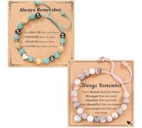 agogue 2 pulseras de piedra natural y tarjeta de felicitación, colgante de corazón, pulseras de amistad para adolescentes, niñas, regalos, pulsera de piedra natural, pulseras de corazón para mujeres y