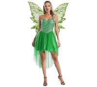 Agoky 2 Piezas Disfraz De Campanilla De Hadas Para Mujer Disfraz Elfo Con Alas De Hada Mariposa Disfraces De Cosplay Ropa Carnaval Verde A 3XL