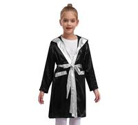 Agoky Bata De Boxeo Para Niños Capa Con Capucha Con Cinturón Bata Boxeadora Tipo Calzones Para Halloween Cosplay Espectáculo Negro y plata A 15-16 años
