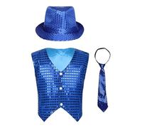 Agoky Chaleco De Fiesta Con Lentejuelas Brillante Para Niños Y Niñas Camiseta sin Manga Traje Caballero Ropa De Danza Moderno Jazz Hiphop Azul 10-12 años