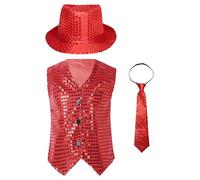 Agoky Chaleco De Fiesta Con Lentejuelas Brillante Para Niños Y Niñas Camiseta sin Manga Traje Caballero Ropa De Danza Moderno Jazz Hiphop Rojo A 13-14 años