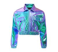Agoky Chaqueta Metálica Brillante Cuello Vuelto Niños Niñas Abrigo De Manga Larga con Bolsillos Disfraz para Hip-Hop Jazz Latino Azul 13-14 años