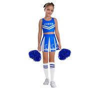Agoky Conjunto De Porristas Para Niñas Crop Top Sin Mangas Con Falda Plisada Mano Flores Y Calcetines Uniforme De Animadora Azul 3-4 años