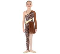 Agoky Disfraz De Cosplay De Princesa Nativa Americana Para Niñas Mono Aborígenes Estampado Leopardo Un Hombro Bodies De Danza Ballet Marrón 15-16 años