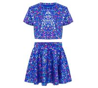 Agoky Disfraz De Porristas Animadora Para Niñas Top Corto Lentejuelas Con Falda Corta Traje Para Hip-hop Jazz Disfraz Bailarina Azul 9-10 años